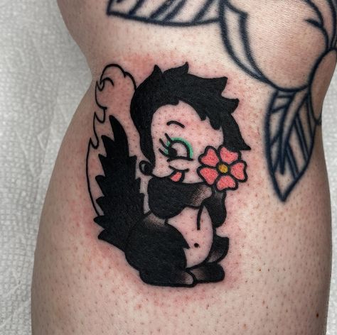 Skunk baby from my flash! 🌸 I love tattooing animals please give me all your animal tattoo ideas-DM or email to book Skunk Tattoo Design, Traditional Skunk Tattoo, Skunk Tattoo, American Traditional, Traditional Tattoo, Tatting, Tattoo Ideas, Cool Designs, Give It To Me