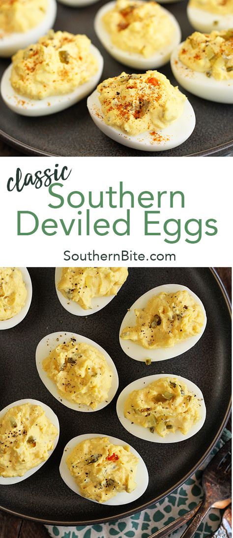 This is the quintessential recipe for Classic Southern Deviled Eggs. It's how my mama always made them. They're easy and delicious. And there's a great shortcut! Southern Deviled Eggs, Southern Recipes Soul Food, Comfort Food Southern, Deviled Eggs Recipe, Holiday Meal, Southern Cooking, Classic Southern, Deviled Eggs, Southern Recipes