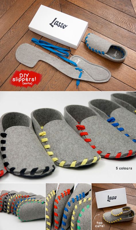 TECH LOVE DESIGN: Lasso: DIY Felt Slippers Diy Felt Slippers, Rajutan Sandal, Sewing Slippers, Diy Sy, Felt Slippers, Diy Slippers, Handmade Slippers, Felt Shoes, Diy Felt