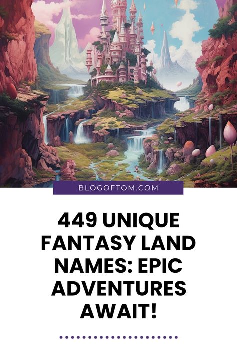 Looking for amazing names for your fantasy world? Check out this list of 449 unique fantasy land names that will spark your imagination! From magical forests to enchanted castles, these names will help you create a rich and interesting setting for your stories or games. Combine words from different cultures, mix languages, and let your creativity soar! Whether you're writing a novel, designing a game, or simply letting creativity flow, this guide is packed with ideas you'll want to jot down. Save this pin for your next adventure! Name For Fantasy World, Fantasy World Names Ideas, Fantasy Place Names, Fantasy World Names, Fantasy Land Names, Fantasy Kingdom Names, Cool Fantasy Names, Fantasy Name Generator, Kingdom Names