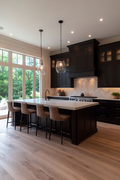 Every Kitchen Island Option for a Quick Remodel – Everyday Inspo Charcoal Gray Kitchen Island, Black Kitchen Island Countertops, Iron Ore Kitchen Island, Kitchen Sink In Island, Dark Cabinets With Light Floors, Black Island Kitchen, Dark Kitchen Island, Kitchen Island Remodel, Dream Kitchen Island