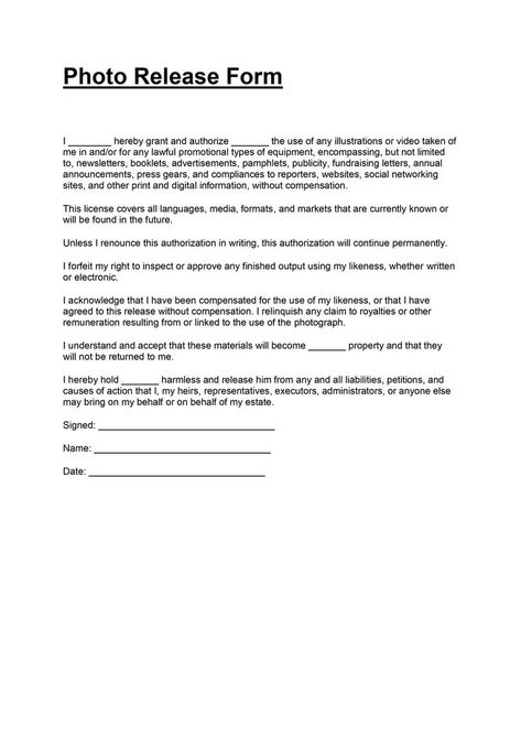 Get photo release form at Awesomesuite.com. This is a photo release form for your photographer, studio, or other professional use. This release allows you to use the images for personal and commercial purposes without getting permission from the photographer. Visit our website for more details. Photo Release Form, Daycare Schedule, Photography Release Form, Fundraising Letter, Photographer Studio, Consent Forms, All Languages, Contract Template, Social Networking Sites