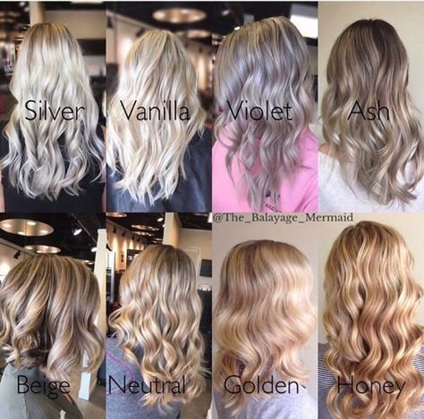 Blonde Colors, Champagne Blonde Hair, Grey Blonde, Golden Highlights, Fancy Hair, Hair Color Chart, Haircut Types, Fabulous Hair, Blonde Tones