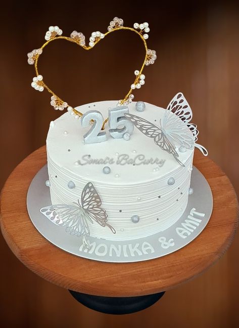 Rasmalai cake with butterflies fondant numbers and heart topper Silver Anniversary Cake, Cake With Butterflies, Latest Birthday Cake, Fondant Numbers, Rasmalai Cake, Cake Decorating For Kids, Donut Ideas, Full Hand Mehndi, Butterfly Cake