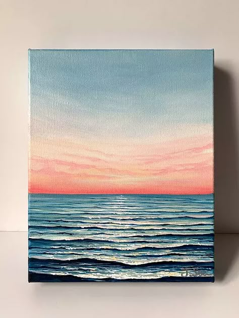 Sea Painting Easy, Sea Side Painting, Canvas Sea Painting, Sunset Sea Painting, Sea Painting Acrylic, Sea Sunset Painting, Blue Sea Painting, Sea Acrylic Painting, Acrylic Ocean