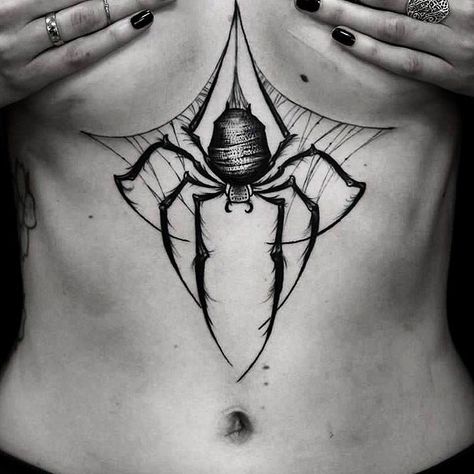 Spider Sternum Tattoo, Gothic Sternum Tattoo, Watermelon Tattoo, Sternum Tattoo Design, Web Tattoo, Goth Tattoo, Wicked Tattoos, Spider Tattoo, Doodle Tattoo