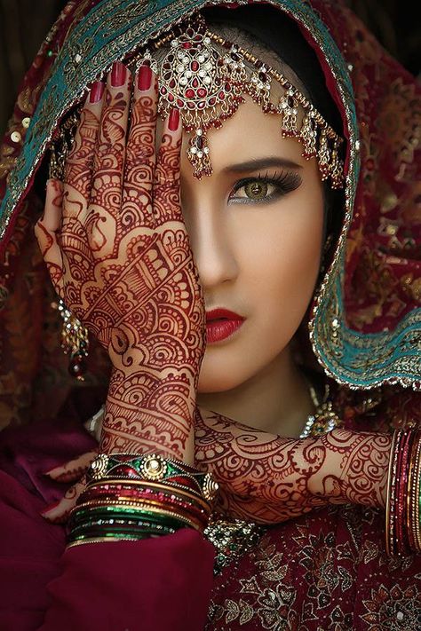 Indian Beauty Hands On, Veil, Henna, A Woman