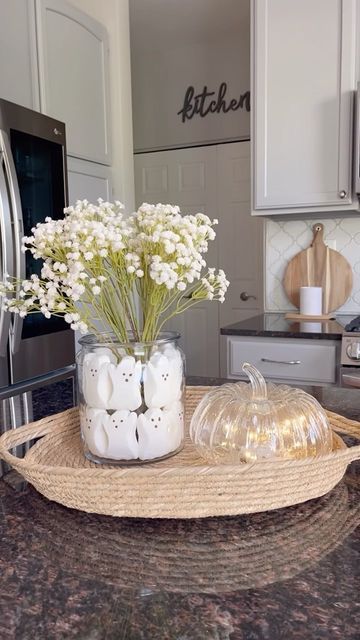 Ghost Peeps In Jar, Ghost Table Decorations, Halloween Baby Shower Centerpiece Ideas, Little Boo Baby Shower Centerpieces, Spooky One Centerpieces, Ghost Centerpieces Diy, A Little Boo Is Almost Due Centerpieces, Ghost Baby Shower Ideas, Ghost Centerpieces