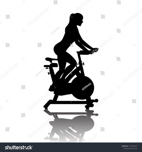 Woman silhouette on exercycle in spinning class isolated on white background. Vector illustration for web and printing. #Ad , #affiliate, #spinning#class#isolated#Woman Spinning Illustration, Spinning Outfit, Spinning Workout, Bike Quotes, Spin Bikes, Spin Class, Pattern Ideas, Woman Silhouette, Black N White