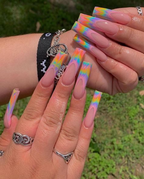 Instagram Acrylic Nail Shapes, February Nails, Tie Dye Nails, French Tip Acrylic Nails, Classy Acrylic Nails, Short Acrylic Nails Designs, Rainbow Nails, Dream Nails, Fire Nails