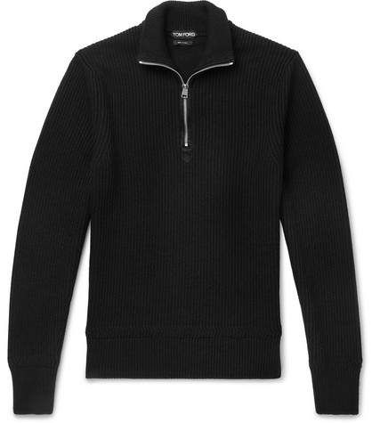 TOM FORD Ribbed Wool And Cashmere-Blend Half-Zip Sweater Half Zip Sweater Outfit, Half Zip Pullover Outfit, Zip Sweater Outfit, Italy People, Mens Half Zip, Tom Ford Jeans, Tom Ford Jacket, Half Sweater, Officine Generale