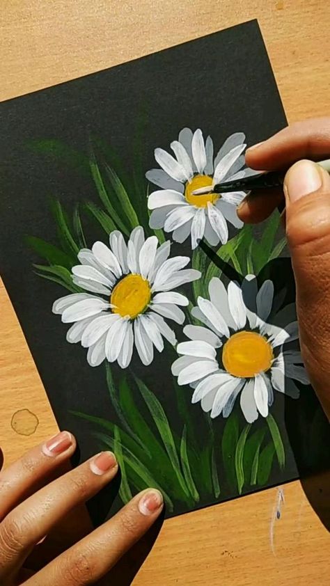 Easy floral painting on black sheets (daisy) | Canvas painting designs, Diy canvas art painting, Diy art painting Easy Floral Painting, Black Sheets, Folding Origami, Seni Dan Kraf, Acrylic Painting Flowers, Daisy Painting, Kitchen Ideas Modern, Flower Painting Canvas, Soyut Sanat Tabloları