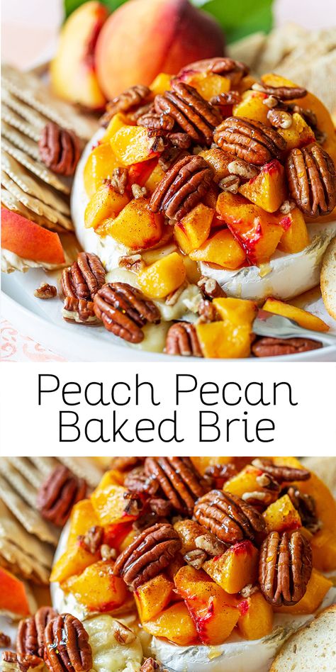 Peach Appetizer, Brie Cheese Recipes, Pecan Baked Brie, Baked Brie Recipes, Brie Appetizer, Family Snacks, Brie Recipes, Baked Peach, Fresh Peaches