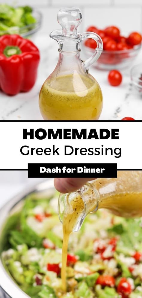 This easy and healthy recipe for Greek salad dressing is the perfect light vinaigrette for your favorite salads. Perfect for classic Greek salad, pasta salad, quinoa salad, and more. Use it to marinate meat, top roasted vegetables, or even for dipping with crusty bread! Healthy Greek Salad Dressing, Mediterranean Salad Dressing, Healing Meals, Classic Greek Salad, Greek Salad Dressing Recipe, Healthy Dressing Recipes, Lemon Salad Dressings, Homemade Greek Dressing, Homemade Salad Dressing Healthy