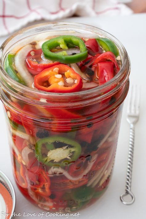 Quick-Pickled Peppers | For the Love of Cooking Sweet Italian Peppers, How To Pickle Peppers, Refrigerator Pickled Beets, Italian Peppers, Pickled Sweet Peppers, Pickled Pepper Recipe, Quick Pickled Radishes, Pickled Hot Peppers, Pickled Vegetables Recipe