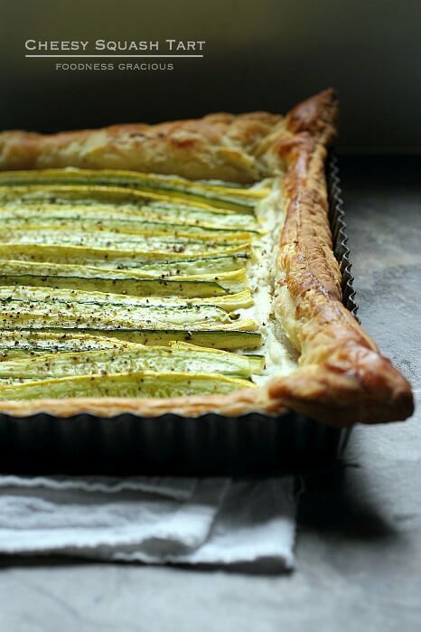 This puff pastry squash tart is so easy to make and tastes like you spent all day in the kitchen! It only has three ingredients and still has tons of flavor! #squash #appetizers Creative Vegetables, Squash Tart, Vegetable Tart, Savory Tarts, Bite Size Food, Puff Pastry Tart, Savory Pies, Zucchini Squash, Herb Cheese