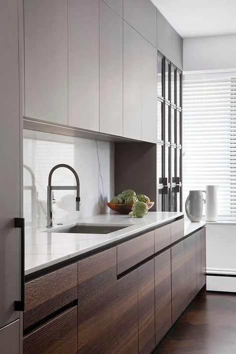 Dual Tone Kitchen Cabinets, Contemporary Kitchen Ideas, Modernize Your Home, Apartment Styling, Amazing Kitchens, Galley Style Kitchen, Kitchen Cupboard Designs, Foyer Design, Ideas Casa