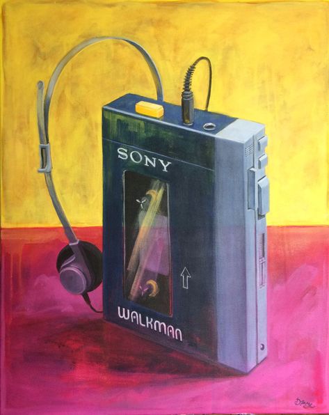 The classic sony Walkman in blue. Often imitated but never equaled. You know your product is good when it becomes a better known synonym for the whole product range- like Hoover. In this digital age, I miss clunky buttons! 90s Walkman Aesthetic, Sony Walkman Aesthetic, Walkman Drawing, Walkman Aesthetic, Shore Aesthetic, Philosopher's Stone, French Wall Art, Retro Painting, Sony Walkman