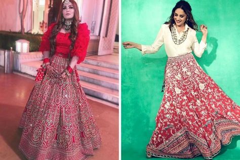 #BridalTips: How To Convert Bridal Lehenga Into Dress Repurpose Wedding Lehenga, Redesign Wedding Lehnga, Restyle Wedding Lehenga, Rewear Wedding Lehenga, Wedding Lehenga Reuse Ideas, Reuse Wedding Lehenga Bridal, Western Blouse Designs, Shaadi Lehenga, Red Wedding Lehenga