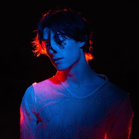 Red And Blue Lighting Reference, Viktor Aesthetic, Cinematic Photography Blue, Neon Photography Men, Orange Lighting Portrait, Red Lighting Cinematography, Arcane Viktor, Aesthetic Tiktok, Indie Artist