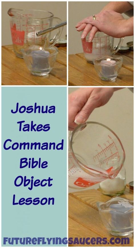 FEAR. In this Joshua Takes Command Object Lesson, use a simple science experiment to help children understand that God is with us wherever we go. ~ futureflyingsaucers.com Bible Object Lessons For Kids, Object Lessons For Kids, Joshua Bible, Bible Science, Sunday School Object Lessons, Chronological Bible, God Is With Us, Kids Church Lessons, Children Ministry