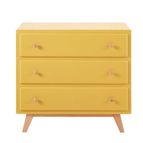 Yellow 3-Drawer Chest of Drawers Compatible with Changing Board Sweet 2 | Maisons du Monde Pink Changing Table, Yellow Chest Of Drawers, Yellow Drawers, Double Chest Of Drawers, Yellow Furniture, Cool Kids Rooms, Storing Clothes, 3 Drawer Chest, Quirky Home Decor