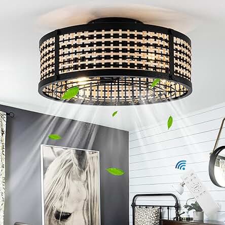 Amazon.com: Cottagecore Fandelier Dream House Dining Room, Bladeless Ceiling Fan With Light, Boho Ceiling, Ceiling Fan Light Fixtures, Low Profile Ceiling Fan, Bladeless Ceiling Fan, Bamboo Ceiling, Caged Ceiling Fan, Fans With Lights