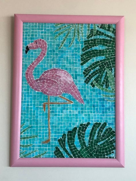 Mosaic Designs Pattern, Poster Color Painting, Paper Art Projects, Mosaic Birds, Mosaic Tile Art, Glass Mosaics, Flamingo Art, Art Tropical, Mosaic Wall Art