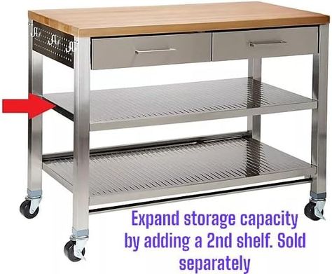 Amazon.com: Heavy Duty Stainless Steel Rolling Kitchen Cart with Solid Wood Top and Drawers, (30" W x 20" D x 36" H) : Home & Kitchen Center Island Table, Apartment Kitchen Island, Kitchen Prep Table, Stainless Steel Shelf, Rolling Kitchen Cart, Rolling Kitchen Island, Island Table, Garage Shelving, Garage Storage Organization