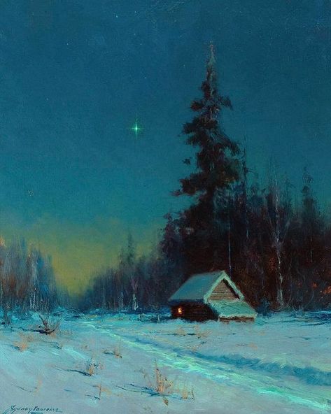 Istoria Artei, The North Star, Snowy Landscape, Star Painting, Tableau Art, Winter Art, Arte Fantasy, Winter Landscape, North Star