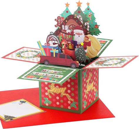 3D Pop Up Christmas Cards, Popup Merry Christmas Greeting Notes With Envelope and Message Tag, Handmade Christmas Card in a Box, Xmas Santa Card Holiday Gift Cute Pop Up Cards, Pop Up Cards Ideas, Christmas Flower Cards, Christmas Toy Shop, Pop Up Christmas Cards, 3d Christmas Cards, Happy Christmas Card, Pop Up 3d, Traditional Christmas Cards