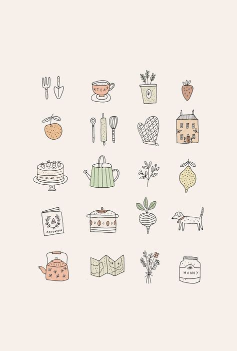 Things Illustration, 블로그 디자인, Ryn Frank, Recipe Book Design, Handpoke Tattoo, Bakery Logo, Bakery Logo Design, Pola Sulam, Journal Doodles