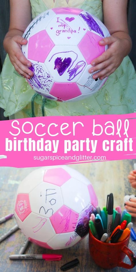 Girls Soccer Theme Birthday Party, Soccer Birthday Activities, Girl Soccer Birthday Party, Girls Soccer Birthday Party Ideas, Soccer Ball Crafts, Soccer Party Ideas, Soccer Birthday Party Ideas, Football Activities, Soccer Crafts