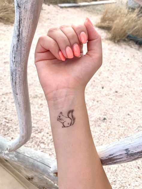 Tiny Squirrel Tattoo, Squirrel Tattoo Simple, Chipmunk Tattoo, Squirrel Tattoo, Wife Tattoo, Couples Tattoos, Favorite Tattoos, Mushroom Tattoos, Forest Tattoos