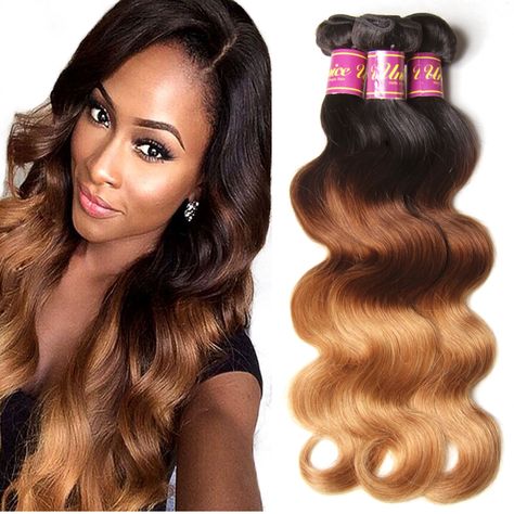 Brazilian Body Wave Ombre Hair Extensions 16"-26" 4 Bundles Ombre Hair 3 Tone #1B/4/27 Ombre Human Hair Weave Ombre Hair Weave, Homecoming Hairstyle, Brown Ombre Hair Color, Peruvian Straight Hair, Real Hair Extensions, Ombre Hair Blonde, Straight Hair Extensions, Ombre Hair Extensions, Virgin Hair Wigs