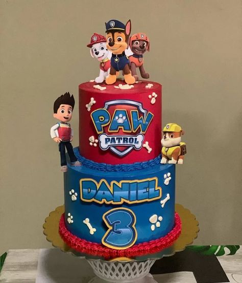 paw patrol birthday cake Mighty Pups Birthday Party Cake, Paw Patrol Cake 2 Tier, Paw Patrol Birthday Cake Ideas, Chase Birthday Cake Paw Patrol, Chase Cake Paw Patrol, Paw Patrol Cake Design, Simple Paw Patrol Cake, Paw Patrol Theme Cake, Paw Patrol Cake Decorations