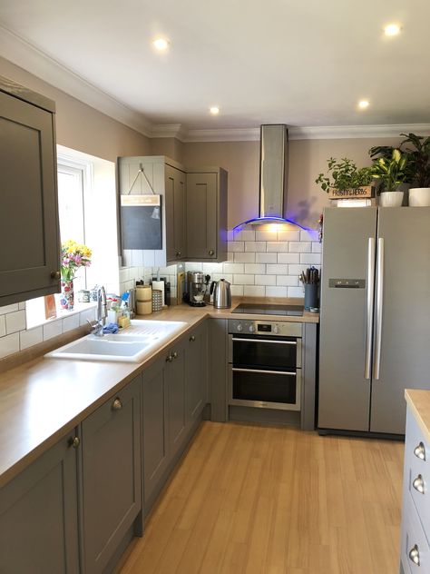 B&q Kitchen, B And Q Kitchen, Light Grey Kitchen Cabinets Wood Worktop, Alpinia Matt Ivory Kitchen B&q, Grey Kitchen Oak Worktop, Taupe Kitchen Wooden Worktop, Light Grey Kitchen With Wooden Worktop, B&q Kitchens, Kitchen Sink Units