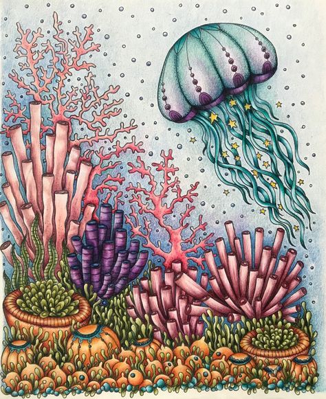 Daydreams Hanna Karlzon, Daydreams Coloring Book, Hanna Karlzon Daydreams, Coral Reef Drawing, Millie Marotta Animal Kingdom, Sea Creatures Art, Hannah Karlzon, Underwater Painting, Lost Ocean