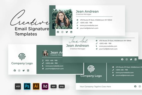 Creative Email Signature V01 by telllu on Envato Elements Mail Signature Design Creative, Email Signature Design With Logo, Email Signature Design Creative, Email Signature Ideas, Company Email Signature, Creative Email Signatures, Signature Mail, Outlook Signature, Email Footer