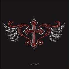 Iron On Rhinestone Designs, Bedazzling Ideas Clothes, Diy Bedazzled Shirt, Y2k Cross Design, Rhinestone Shirt Designs, Rhinestone Ideas, Cross With Wings, Rhinestone Designs Templates, Rhinestone Designs Pattern