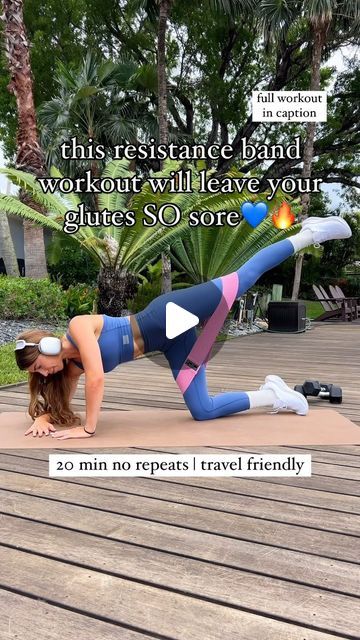 Jordan Artman on Instagram: "SAVE this 20 MIN glutes focused workout using just a resistance band for your next at home movement that will leave you so sore💙🔥
DETAILS: 45 sec on / 15 sec rest 
Side Kicks Straight Leg Lifts 
Hamstring Curls Fire Hydrant to Side Kicks 🔁do on the other side Clamshells Outer 
Thigh Leg Lifts 
Rainbow Toe Taps Leg Sweeps 🔁do on the other side 
Glute Bridge with Abduction 
Abduction Pulses Final Burnout (30 sec each🩵)
SL Glute Bridge L 
SL Glute Bridge R 
Heel Taps 
Flutter Kicks 
It’s also the perfect travel friendly burner. Try it & let me know what you think!!🫶 
•
•
#resistancebandworkout #athomepilates #workoutsforwomen #athomeworkouts #athomefitness #gluteburner #gluteworkout #lowerbodyworkout" Bootybands Workout At Home, Glute Exercises With Bands, Glute Band Workout, Resistance Band Exercises For Glutes, Resistance Bands Workout, Next At Home, Exercise Band, Glute Bands, Outer Thigh