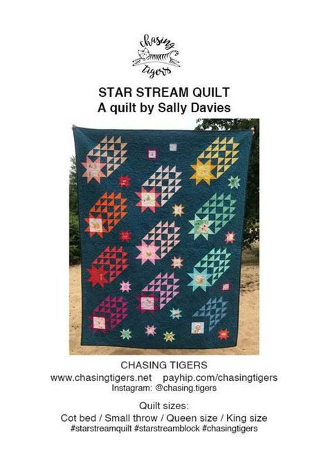 Star Stream (Shooting Stars) Quilt Pattern by Sallies Davies Improv Quilt, Farmhouse Christmas Stockings, Star Quilt Blocks, Falling Stars, Star Quilt Patterns, King Size Quilt, Quilt Block Pattern, Background Fabric, Star Quilts