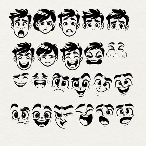 Cartoon Emotions Faces, Cartoon Emotions Facial Expressions, How To Draw A Face Cartoon, Cartoon Expressions Faces, Cartoon Face Reference, Faces Drawing Cartoon, Anime Face Art, Face Cartoon Drawing, Cartoon Face Expressions