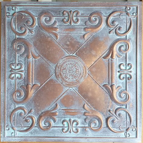 Faux Tin Ceiling, Faux Tin Ceiling Tiles, Mosaic Tile Mirror, Faux Tiles, Copper Tiles, Decorative Ceiling Tile, Faux Tin, Basement Makeover, Tin Ceiling Tiles