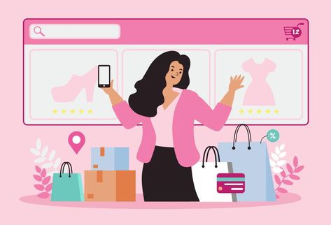 Women happy with shopping on mobile pay by credit card. Shopping online in an online store on a website or mobile application. vector concept loves shopping. Design for Sale banner, Digital marketing. Shop Banner Design, Shopping Online Logo, Logo Online Shop, Shopping Clipart, Boutique Logo Design, Facebook Cover Design, Online Shop Design, Shopping Design, Banner Images