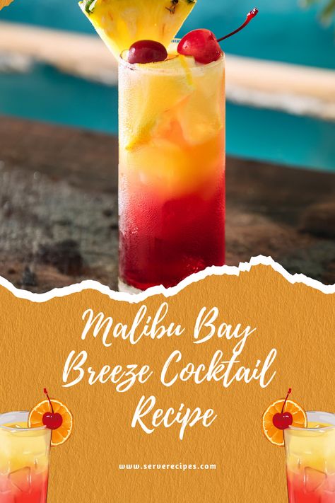 🍹✨ Refreshing Malibu Bay Breeze Recipe! ✨🍹 This tropical cocktail is a breeze to make and perfect for any summer gathering. Layered with coconut juice, pineapple juice, and cranberry juice, it's as beautiful as it is delicious! 🌴🍍 Get ready to sip your way to paradise with this easy, vibrant drink. Garnish with pineapple and cherry for a stunning finish! 🍒 #MalibuBayBreeze #TropicalCocktail #EasyCocktailRecipe #SummerDrinks #HappyHour Malibu Breeze Recipe, Malibu Bay Breeze Recipe, Bay Breeze Cocktail, Malibu Bay Breeze, Drink Garnish, Juice Pineapple, Coconut Juice, Malibu Coconut, Bay Breeze