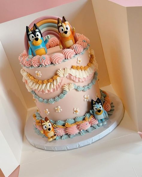 All Posts • Instagram Bluey Cake And Cupcakes, Bluey Birthday Party Ideas Pastel, Bluey Birthday Party Pastel, Groovy Bluey Birthday Party, Bluey Birthday Girly Cakes, Bluey And Bingo Birthday Cake, Rainbow Bluey Birthday, Pink Bluey Birthday Cake, Bluey Birthday Party Girl