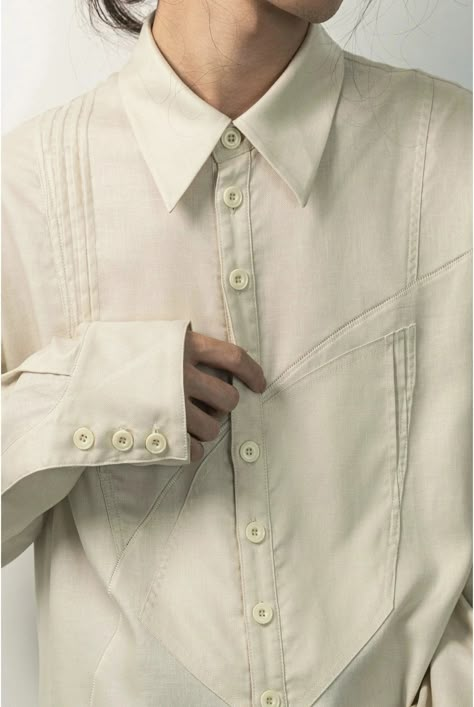 Relaxed Fit Buttoned Shirt Korean Street Fashion Shirt By ILNya Shop Online at OH Vault Unique Button Up Shirts, Unique Clothing Style, Japanese Shirt, Buttoned Shirt, Workwear Jeans, Lined Jeans, Shirt Detail, White Button Up, Clothing Details