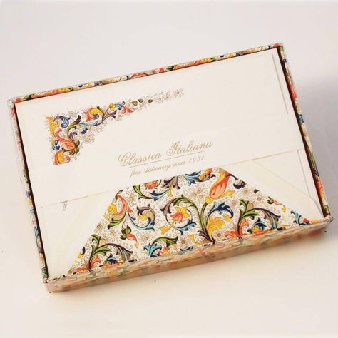 Hand pressed in Florence Italy, of 100% cotton. Writing Paper Set 10 Bordered Papers + 10 Lined Envelopes Paper Sheet Size: 6.25”x 8.50” Envelope size: 4.50"x6.50" Matching presentation box. Thank You Card Set 10 Flat Cards + 10 Pattern Lined Envelopes Card Size: 3.25” x 5.25" | 240 gsm Envelope size: 3.5"x 5.50" | 100gsm Matching presentation box. Note Card Sets 10 Cards + 10 Pattern Lined Envelopes Large = Folded Card 4.25" x 6.25" | $18.00 Small = Flat Card 3.25" x 5.25" | $16.00 Matching pre Lined Envelopes, Decorated Envelopes, Fine Stationery, Ribbon Decorations, Notecard Set, Journal Stationery, Custom Fonts, Custom Stamps, Letterpress Printing