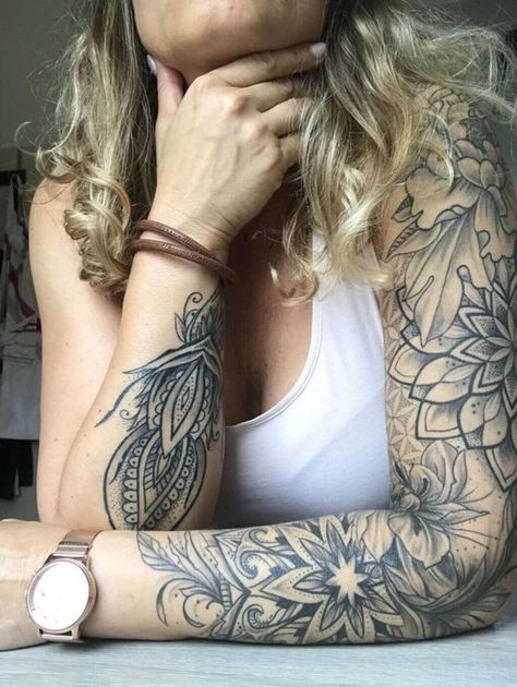 Bohemian Tattoo Sleeve, Mangas Tattoo, Mandala Tattoo Sleeve, Tattoo Diy, Model Tattoo, Forearm Sleeve Tattoos, Flower Tattoo Sleeve, Inspiration Tattoos, Cat Tattoos